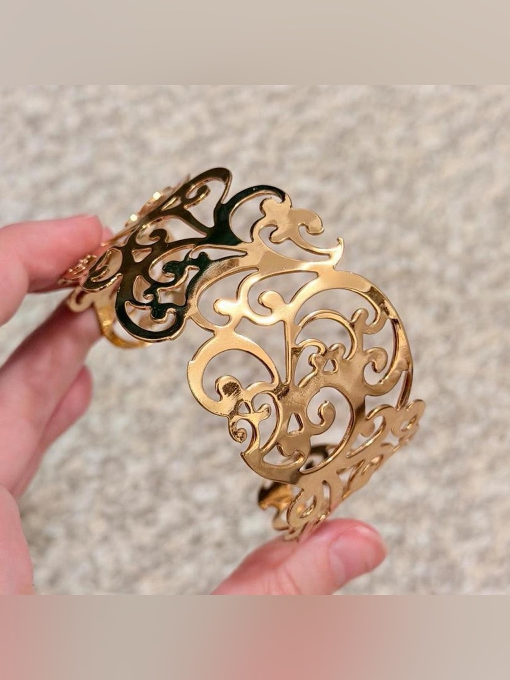 Gold Filigree Openwork Cuff Bracelet - Women Jewelry